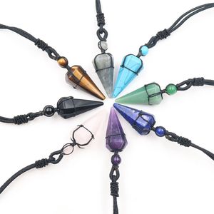 QIMOSHI Kamień Kamień Sześciokątny Spiczasty Reiki Chakra Wisiorki Healing Kwarcowy Kryształ Dowsing Pendulums Naszyjniki Przewód Regulowany