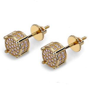 New Fashion Real Gold CZ Zirconia Orecchini rotondi cm Uomo Donna Orecchini con diamanti pieni Borchie Rapper Hip Hop Gioielli ghiacciati Regali per ragazzi Bijoux