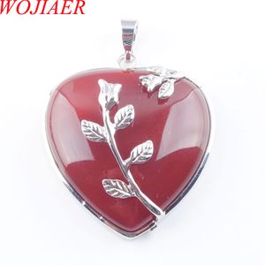 WOJIAER Love Heart Gem Stone Necklaces Pendant Natural Red Agate Stone Charms Bohemian Style Women Jewellery N3189