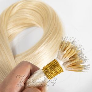 Wholesale Price Straight Double Drawn 613 Blonde 100g Cuticle Aligned Prebonded Human Virgin Russian Nano Ring Hair Extensions