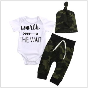 3PCS Sets Baby Sommer Kleidung Set Kleinkind Kurzarm Strampler + Camouflage Hosen + Hüte Säuglings Kleidung Neugeborenen Anzug kinder Outfits
