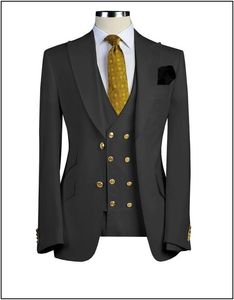 Black Groom Tuxedos Peak Lapel Groomsmen Mężczyzna Suknia Ślubna Doskonała Kurtka Man Blazer 3 Piece Suit Custom Made (Jacket + Spodnie + Kamizelka + Krawat) 681