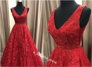 Prom Dresses Lace Aplikacje Linia V Neck Bez Rękawów Zroszony Sastes Real Picture Custom Made Quality Party Wear Ed1185