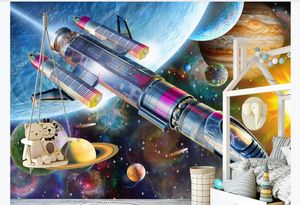 Foto Custom 3d väggmålning tapet modern handmålade tecknade rymd universum raket barn rum bakgrund väggmålning