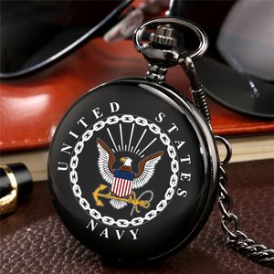 Black/Silver/Gold Smooth Alloy Case Watches United States Pattern Men Women Pocket Watch Analog Quartz Clock Arabic Number Pendant Chain