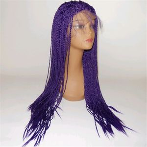 Moda 28 polegada longa pré-trançada caixa tranças resistentes ao calor perucas sintéticas dianteiras para mulher negra mulher roxa cosplay wig