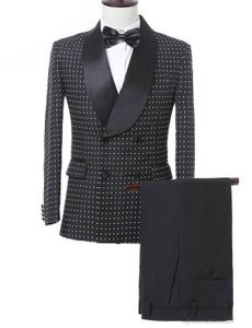 Alla älskade dubbelbröst brudgummen sjal Lapel Groom Tuxedos män passar bröllop / prom / middag bästa man blazer (jacka + byxor + slips) A671