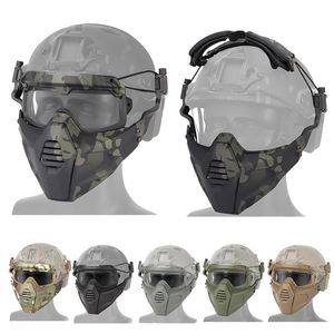 Utomhus paintball skjuter ansiktsskyddsutrustning Taktisk mask Fast Helmet Wing Side Rail Mount Skull Mask med Goggles No03-314