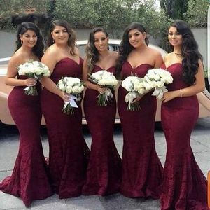 Sexy African Black Girls Burgundy Lace Wedding Guest Dresses 2020 Strapless Backless Mermaid Long Bridesmaid Dress Prom Party Evening Dress