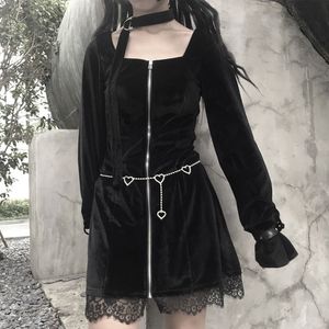 Fransk Retro Square Collar Lolita Dress Choker Halter Långärmad Gothic Black Outfits 2019 Women Party Club Halloween Vestidos