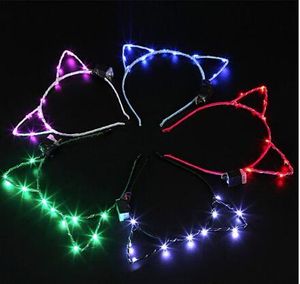 Söt huvudband för festklubb karneval dekor leksaker bedårande flicka metall kawaii hår hoop LED ficklampa katt öron design huvudbonad