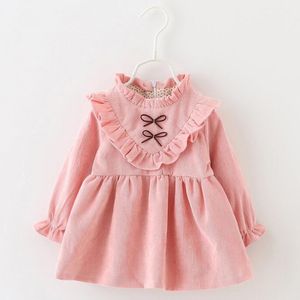 Retail New Fashion Baby Girls Dress 2 Färger Komfort Långärmad Princess Dress Kids kläder