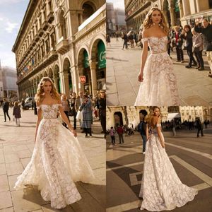 Berta Simple Wedding Dresses Off Shoulder Appliques Lace A Line Wedding Gowns Sweep Train Vestidos De Novia
