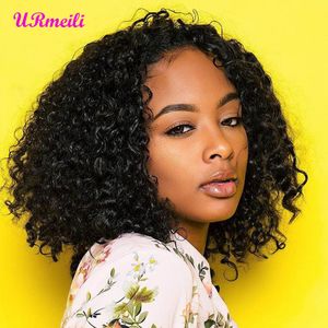 Glueless Curly Lace Front Human Hair Wigs Middle Part Short Bob Wigs Brazilian Water Weave Remy Hair For Black Women Pre Plucked