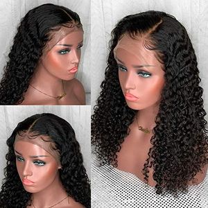 Mänskligt hår 360 Lace Front Pigs för Svarta Kvinnor Brasilianska Hår Kinky Curly Pre Plucked Lace Wig Glödlösa Human Hair Lace Front Paryk