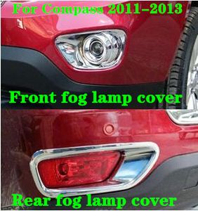 Yüksek kalite ABS krom 2 adet araba ön sis lambası dekoratif kapak + Jeep pusula 2011-2013 için 2 adet arka sis lambası ...