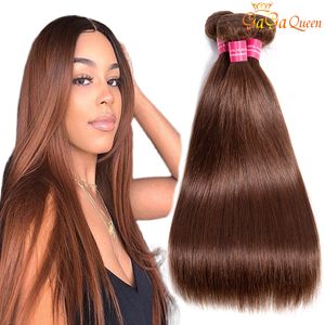 Brazillian Straight Virgin Hair #4 color Light Brown Brazilian Straight Human Hair Bundles Wet and Wavy Brazilian Hair
