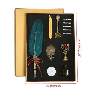 Sprinkle Gold Vintage Feather Quill Dip Calligraphy Fountain Pen Writing Ink 5 Nibs Set Stationery Gift Box