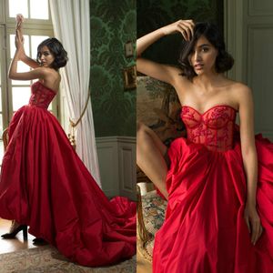 Sweetheart Red Prom Dresses Illusion Lace Sequined Top Side Split Party Evening Dress 2020 Vestidos Cocktail Pageant Gowns
