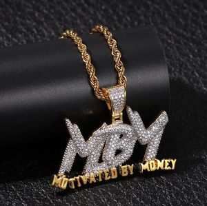 14k Gelado Gelado Ins MBM MotivatedByMone Colar Pingente Bling Micro Pave Zirconia Cúbica Simulada Diamantes 3mm Corrente de Corrente