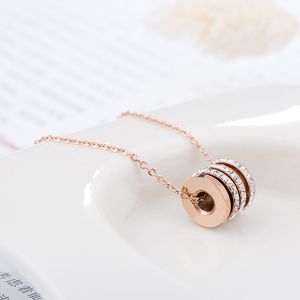 Weihnachtsgeschenk, rosévergoldete rote Strass-Edelstahl-Anhänger-Halskette, Schmuck zum Verkauf