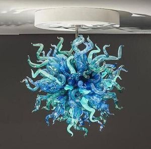 Lamps Blue and Green Shade Chandeliers with Led Lightings Crystal Lighting Round Hand Blown Venetian Glass Pendant Lights