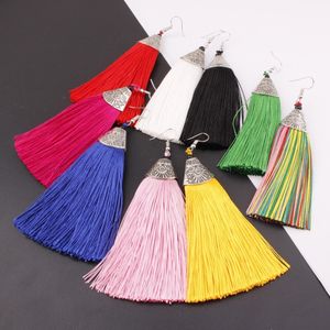 Colorful Long Tassel Dangle Chandelier Ethnic Style Bridal Earrings Catwalk Exaggerated Fringe Ear Drop 9 Colors 24pairs/lot Wholesale