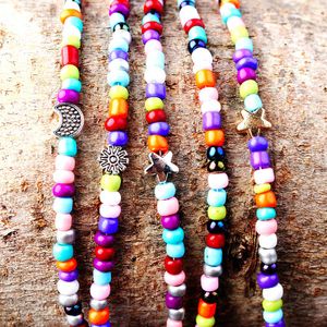 Multi Color Beads Chain Choker Candy Rainbow Sun Moon Star Natural Stone Glass Chokers Necklaces Bohemian Beach Holiday Jewelry Gift DHL