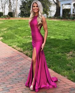 Satin High-neck Halter Prom Dress Vestido De Festa Evening Gowns with Slit Skirt Cut-out Back Long Party Formal Dress