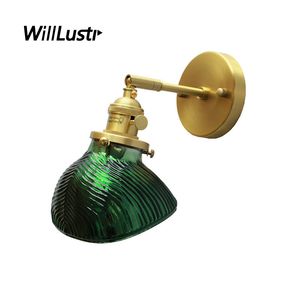 Retro Green Glass Wall Lamp Nordic Brass Sconce Aisle Porch Corridor Balcony Restaurant Hotel Bedside Exquisite Vintage Lighting