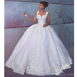 Gorgeous Arabic Backless Ball Gown Wedding Dresses Beaded Lace Applique Sweetheart Bridal Gowns Tulle Long Wedding Dress Bride Gown