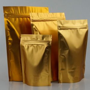 100pcs/lot, 14*22cm Stand up matte golden aluminium foil ziplock bag, reopenable zipper moistureproof plastic packing sack, popcorn Pouch