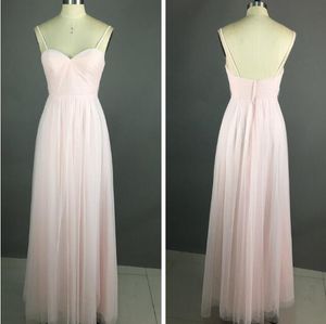 Pale Pink Bridesmaid Dresses Spaghetti Tulle Long Maid of Honor Dress Billiga Custom Made Plus Size Hot Sale Formal Party Clowns