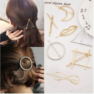 Promozione Trendy Vintage Circle Lip Moon Triangle Forcina per capelli Clip per capelli Accessori per gioielli in metallo per ragazze graziose da donna