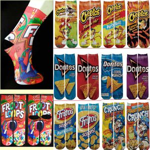 Großhandel 999 Farben Womens Mens Unisex 3D Druckkarikatur Socken Cheerlead Cer Kinder Snack Candy Cheetos Kartoffelchips Sport Stocking Multicolors Länge 38cm