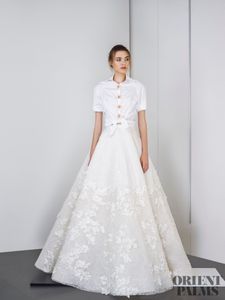 2019 Tony Ward Suknie Wieczorowe 2 Sztuki Linia Krótki Rękaw Koronki Aplikacje Spódnica Custom Make Gorgeous Prom Dress Formal Party Suknie