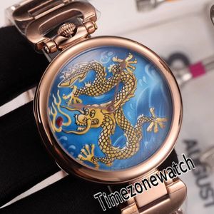 Nowy Bovet Fleurier Amadeo 46mm Szwajcarski Kwarcowy Mężczyzna Zegarek Rose Gold Dragon Tattoo Malowane wybieranie Bransoletka ze stali nierdzewnej TimeZonewatch E06B2