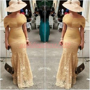 Elegant Lace Mermaid Evening Dress Party Platser Afrikanska Capped Off Shoulder 2020 Nigerian Robe de Soiree Plus Storlek Prom Formell Gästklänning