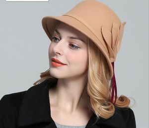 European and American British style ladies hat autumn and winter warm imitation wool felt hat fashion leaf flower hat WY263