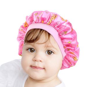 Neue Satin-Mütze für Kinder, Blumendruck, Turban, Chemo-Mütze, Mädchen-Punkte, breites elastisches Band, Nachtschlaf-Mützen, Chemo-Mütze
