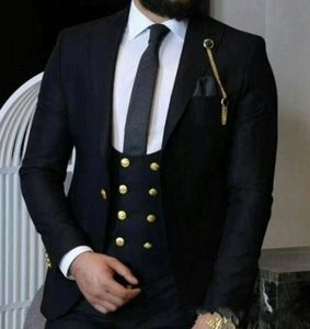 Nowa Moda Czarna Slim Fit Groom Tuxedos Peak Lapel Groomsmen Mężczyzna Suknia Ślubna Doskonały mężczyzna 3-częściowy garnitur (kurtka + spodnie + kamizelka + krawat) 605