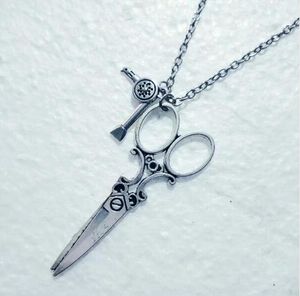 Старинные серебряные ножницы Фен ожерелья ожерелья волос стилист личности кулон ожерелье панк готика для женщин мужчин ювелирные изделия подарок 540