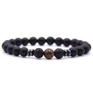 Handmade Cool Design Black Lava Bead Link Bransoletki Mężczyźni i Kobiety Kolorowe 8 mm Naturalny Kamień Tygrysa Bransoletka Eye