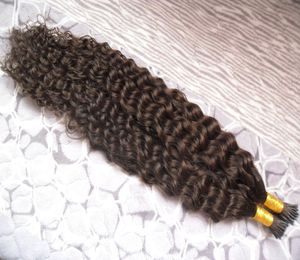 Kinky Curly Fusion Hair I Tips Stick Tip Keratin Machine Made Remy Pre Bonded Human Hair Extension 16 