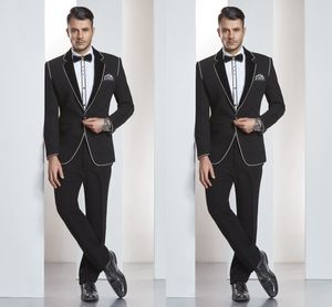 Alta qualidade casamento preto smoking entalhado lapela Slim Fit One Button Groom Wear formal do partido Prom terno homens Blazer (Calças Jacket +)