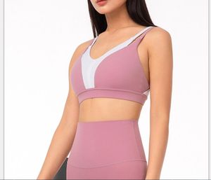 2020 Fitness Wrokout Sport-BHs mit V-Ausschnitt BH Backless Kontrast Farbe Splice Doppel-Schultergurt für Frauen Anti-Vibrations