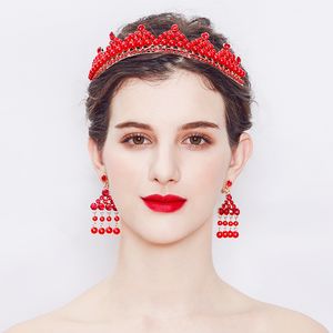 Wholesale hair accessories red stones resale online - 2018 Newest Red Stone Simulated Pearls Tiaras and Crowns Bride s Tiara Wedding Hair Accessories Bridal Head Jewelry JCI079