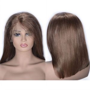 Mongolian Straight Lace Front Wig 6# Remy Hair Human Hair Pre Plucked Short Bob Wigs for Women