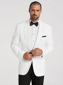 Snygg Design Groom Tuxedos One Button White Shawl Lapel Groomsmen Bästa Man Suit Mens Bröllopskläder (Jacka + Byxor + Tie) 520