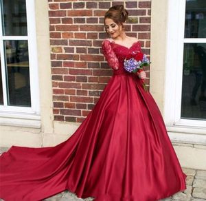 V-neck Off the Shoulder Burgundy Long Sleeves Prom Gowns Matte Satin Illusion Back Evening Dress Formal Party Dress vestido de formatura